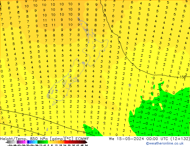 Z500/Rain (+SLP)/Z850 ECMWF Qua 15.05.2024 00 UTC