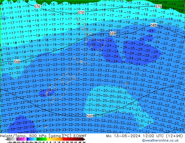 Z500/Regen(+SLP)/Z850 ECMWF ma 13.05.2024 12 UTC