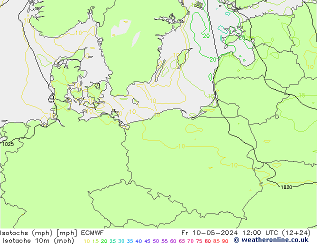 Isotachen (mph) ECMWF vr 10.05.2024 12 UTC