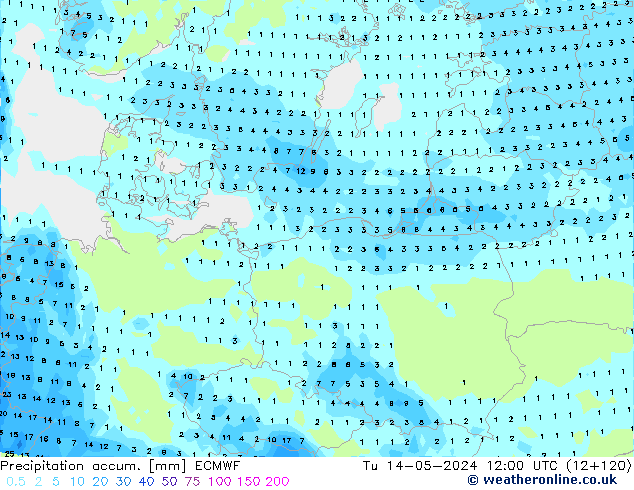 Precipitation accum. ECMWF Ter 14.05.2024 12 UTC