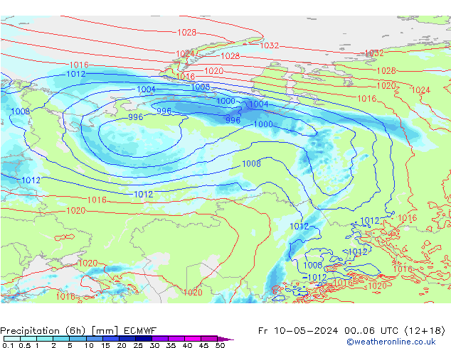 Z500/Rain (+SLP)/Z850 ECMWF Fr 10.05.2024 06 UTC