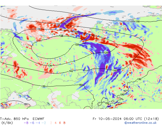 T-Adv. 850 hPa ECMWF Fr 10.05.2024 06 UTC