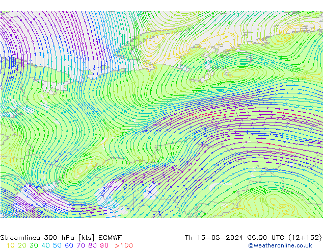 ветер 300 гПа ECMWF чт 16.05.2024 06 UTC