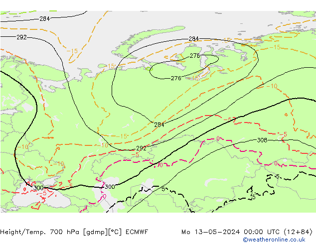 Height/Temp. 700 hPa ECMWF Po 13.05.2024 00 UTC