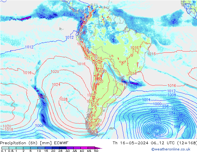 Z500/Rain (+SLP)/Z850 ECMWF Qui 16.05.2024 12 UTC