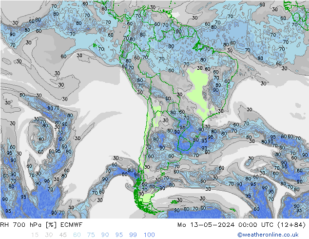 Humidité rel. 700 hPa ECMWF lun 13.05.2024 00 UTC