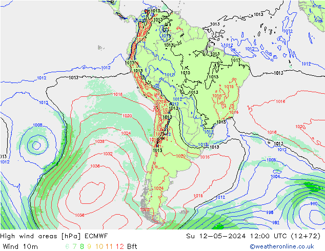 High wind areas ECMWF Su 12.05.2024 12 UTC