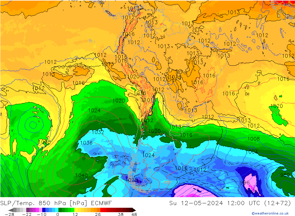 SLP/Temp. 850 hPa ECMWF So 12.05.2024 12 UTC