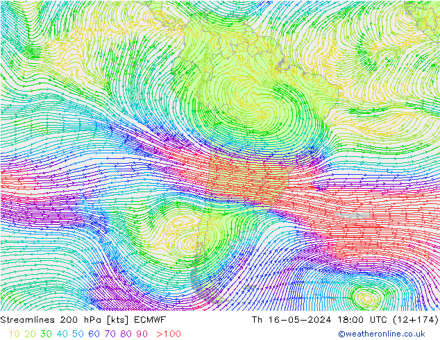 Streamlines 200 hPa ECMWF Th 16.05.2024 18 UTC