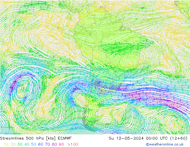 Stroomlijn 500 hPa ECMWF zo 12.05.2024 00 UTC