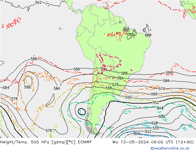 Z500/Yağmur (+YB)/Z850 ECMWF Pzt 13.05.2024 06 UTC