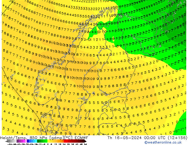 Height/Temp. 850 гПа ECMWF чт 16.05.2024 00 UTC