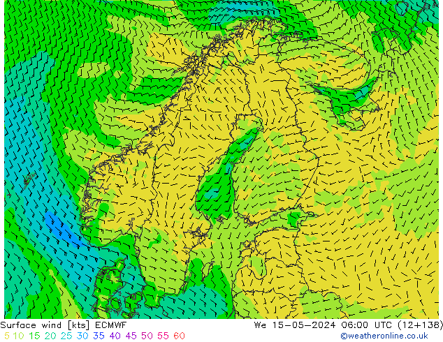 Viento 10 m ECMWF mié 15.05.2024 06 UTC