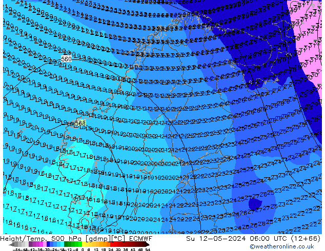 Z500/Rain (+SLP)/Z850 ECMWF Вс 12.05.2024 06 UTC