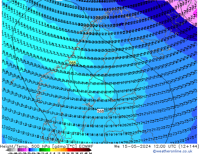 Z500/Rain (+SLP)/Z850 ECMWF śro. 15.05.2024 12 UTC