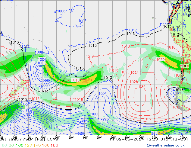 Jet stream/SLP ECMWF Th 09.05.2024 12 UTC
