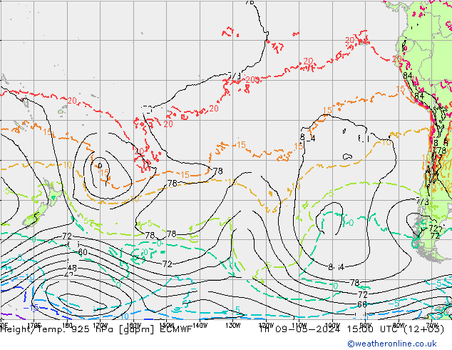 Yükseklik/Sıc. 925 hPa ECMWF Per 09.05.2024 15 UTC