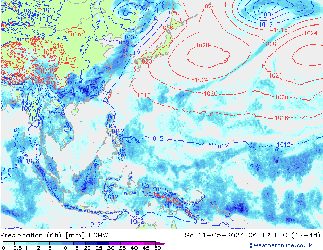 Z500/Rain (+SLP)/Z850 ECMWF sam 11.05.2024 12 UTC