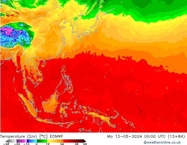 Temperatura (2m) ECMWF Seg 13.05.2024 00 UTC