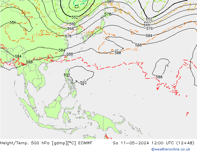 Z500/Rain (+SLP)/Z850 ECMWF sam 11.05.2024 12 UTC