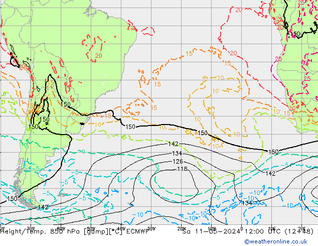 Z500/Rain (+SLP)/Z850 ECMWF Sáb 11.05.2024 12 UTC