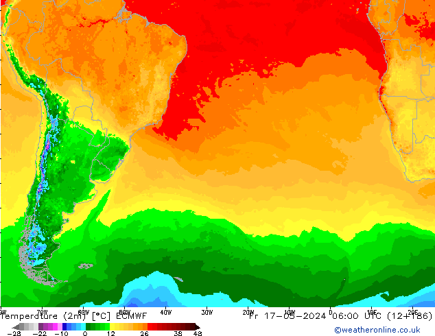 Temperature (2m) ECMWF Pá 17.05.2024 06 UTC