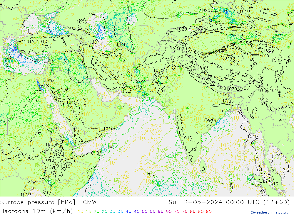 Eşrüzgar Hızları (km/sa) ECMWF Paz 12.05.2024 00 UTC