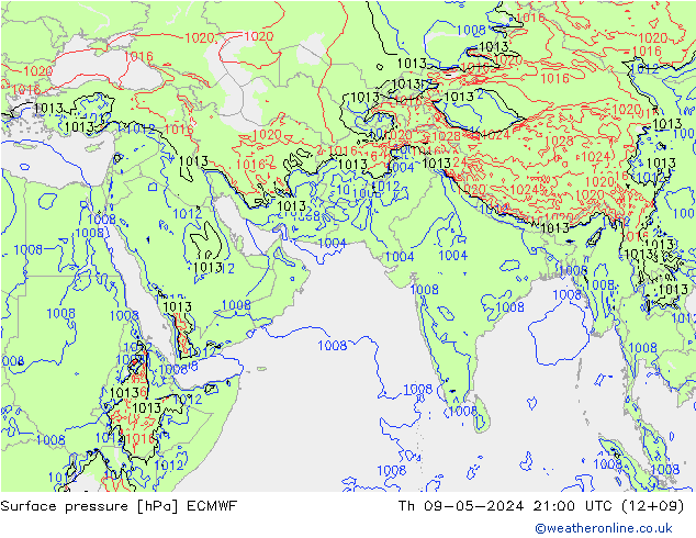 ciśnienie ECMWF czw. 09.05.2024 21 UTC