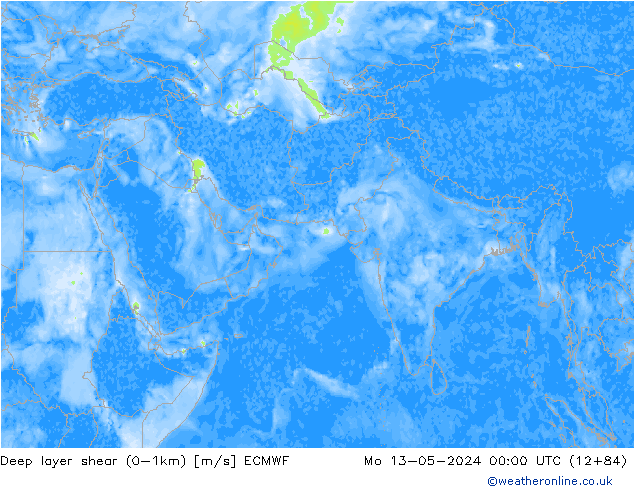 Deep layer shear (0-1km) ECMWF  13.05.2024 00 UTC