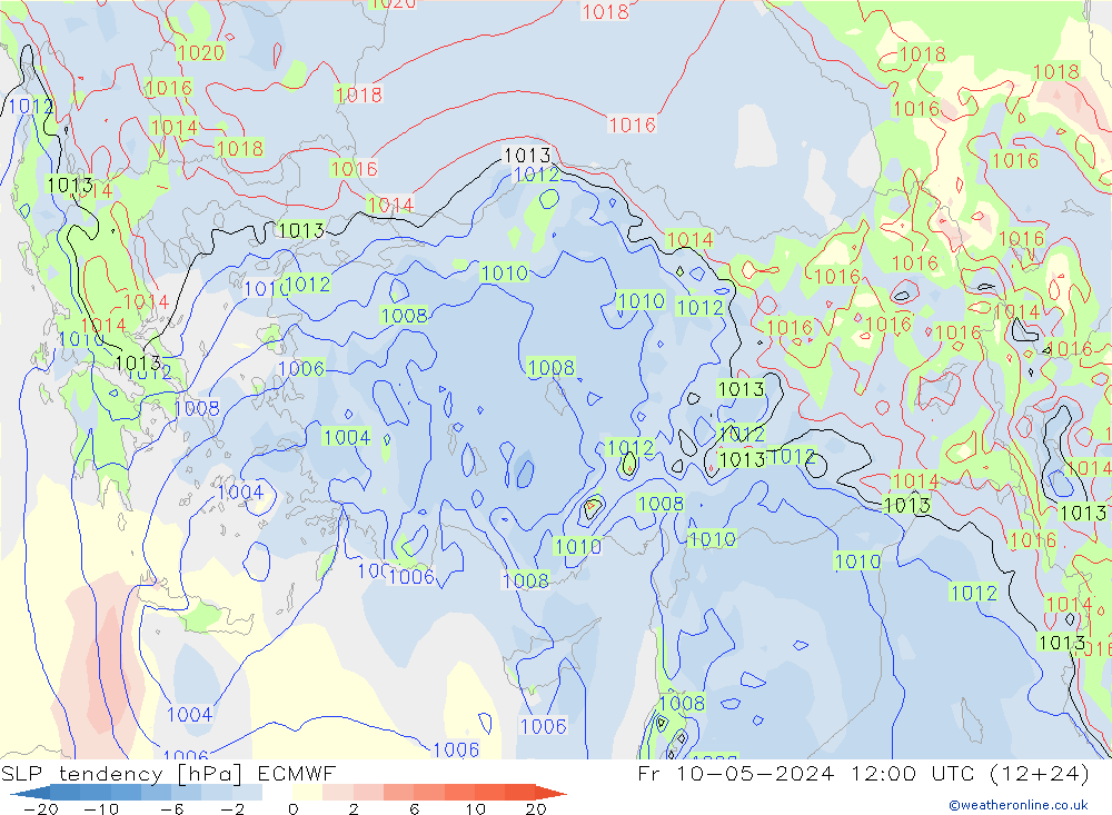 SLP tendency ECMWF Fr 10.05.2024 12 UTC