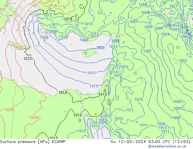 pressão do solo ECMWF Dom 12.05.2024 03 UTC