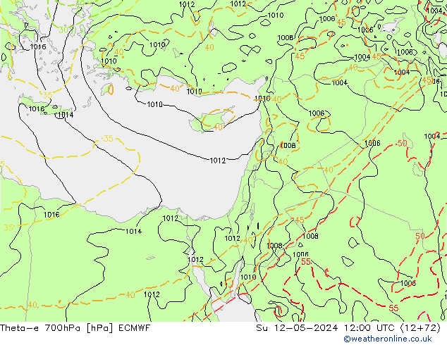 Theta-e 700hPa ECMWF  12.05.2024 12 UTC