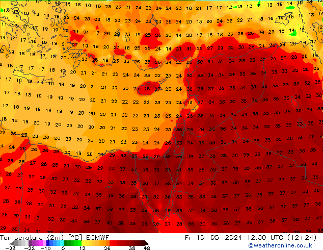 Temperatura (2m) ECMWF Sex 10.05.2024 12 UTC