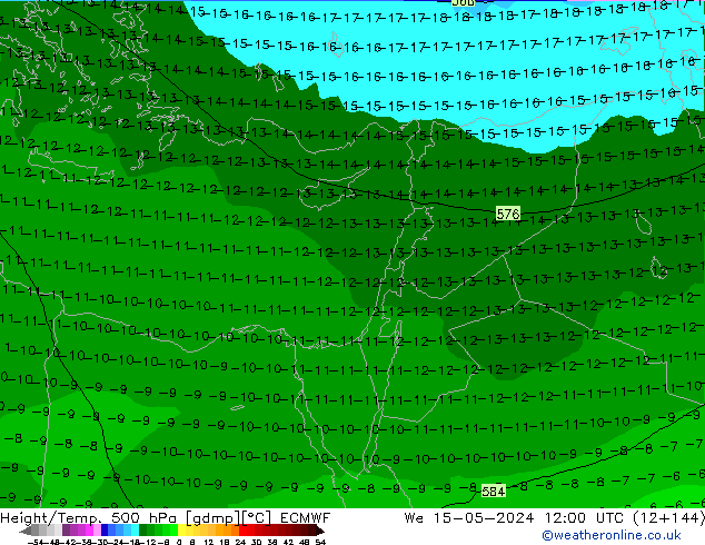 Z500/Yağmur (+YB)/Z850 ECMWF Çar 15.05.2024 12 UTC