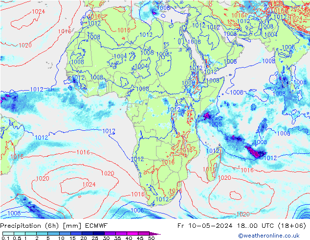 Precipitation (6h) ECMWF Fr 10.05.2024 00 UTC