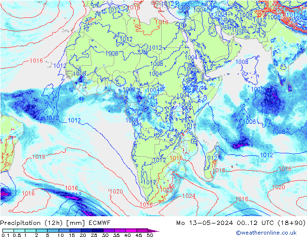 Precipitation (12h) ECMWF Mo 13.05.2024 12 UTC