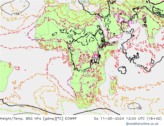 Z500/Rain (+SLP)/Z850 ECMWF sam 11.05.2024 12 UTC