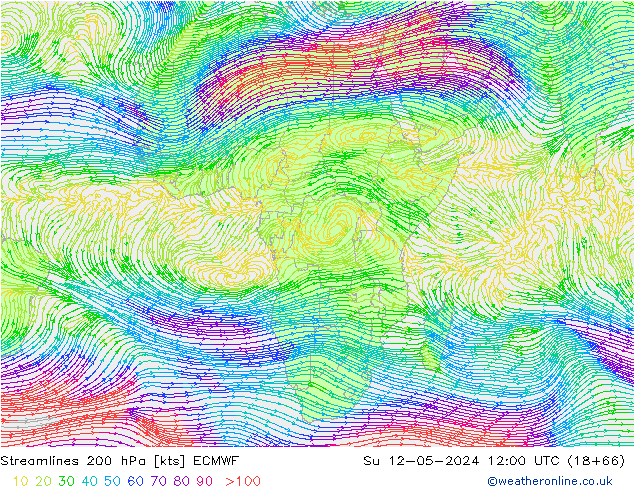 Ligne de courant 200 hPa ECMWF dim 12.05.2024 12 UTC