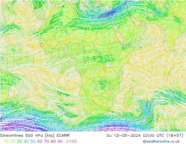 ветер 500 гПа ECMWF Вс 12.05.2024 03 UTC