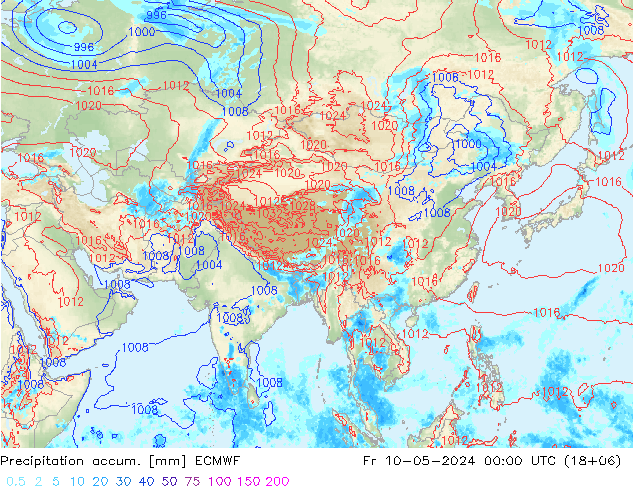 Precipitation accum. ECMWF Pá 10.05.2024 00 UTC