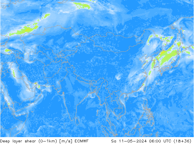 Deep layer shear (0-1km) ECMWF So 11.05.2024 06 UTC