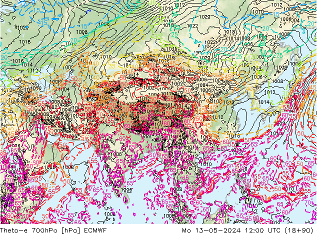 Theta-e 700hPa ECMWF Mo 13.05.2024 12 UTC