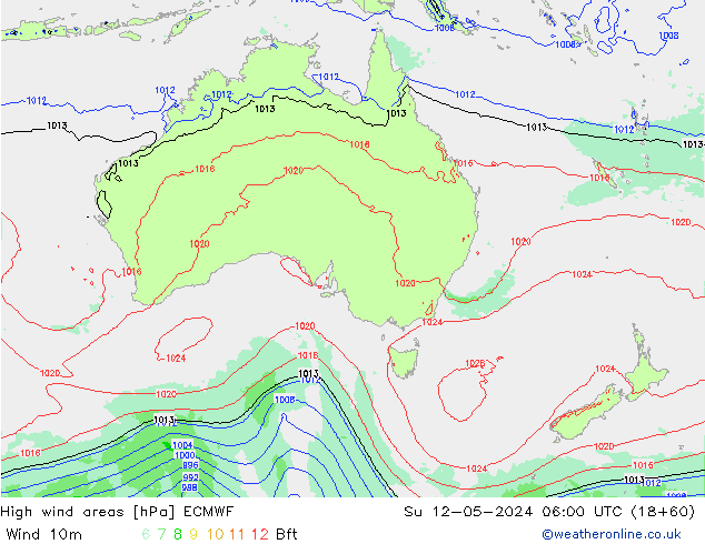 High wind areas ECMWF  12.05.2024 06 UTC