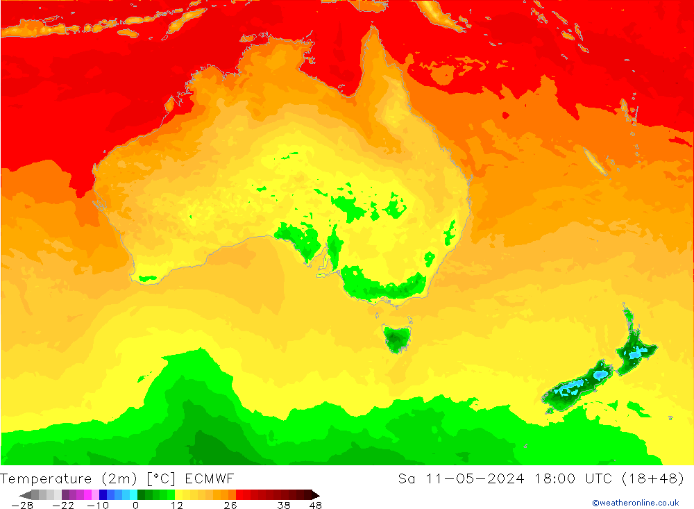 Temperature (2m) ECMWF Sa 11.05.2024 18 UTC