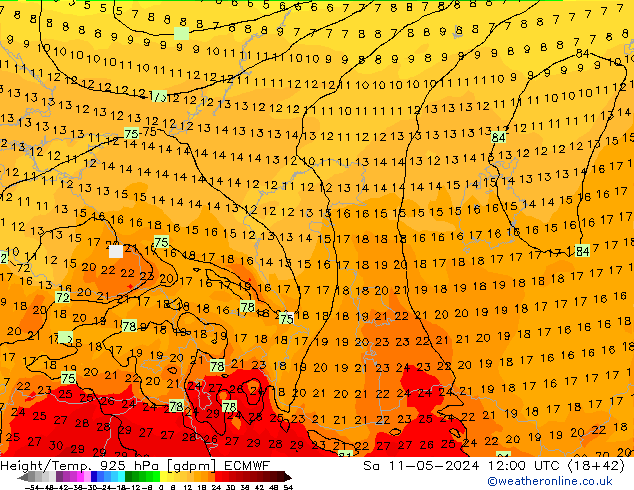 Height/Temp. 925 hPa ECMWF  11.05.2024 12 UTC