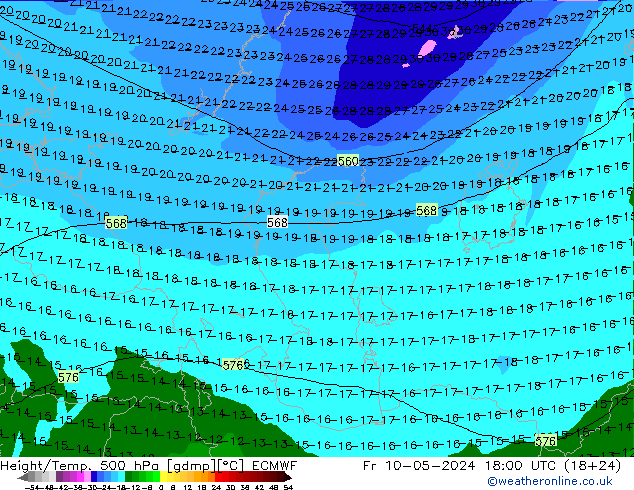 Height/Temp. 500 hPa ECMWF Fr 10.05.2024 18 UTC