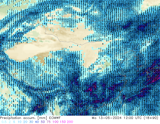 Precipitation accum. ECMWF 星期一 13.05.2024 12 UTC