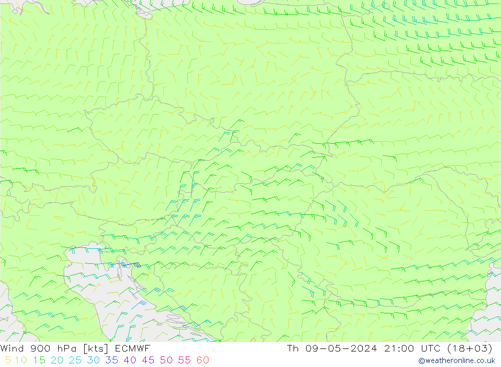 Wind 900 hPa ECMWF Th 09.05.2024 21 UTC