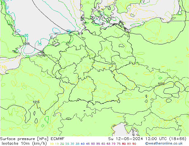Izotacha (km/godz) ECMWF nie. 12.05.2024 12 UTC