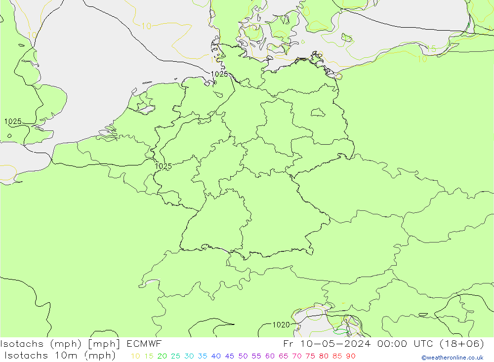 Isotachs (mph) ECMWF Fr 10.05.2024 00 UTC